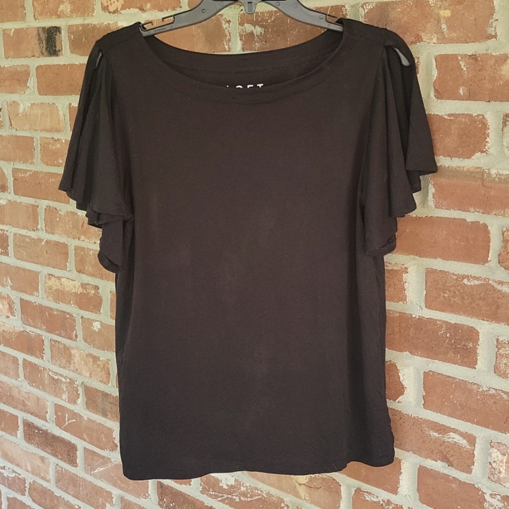 Loft Black Split Sleeve Top